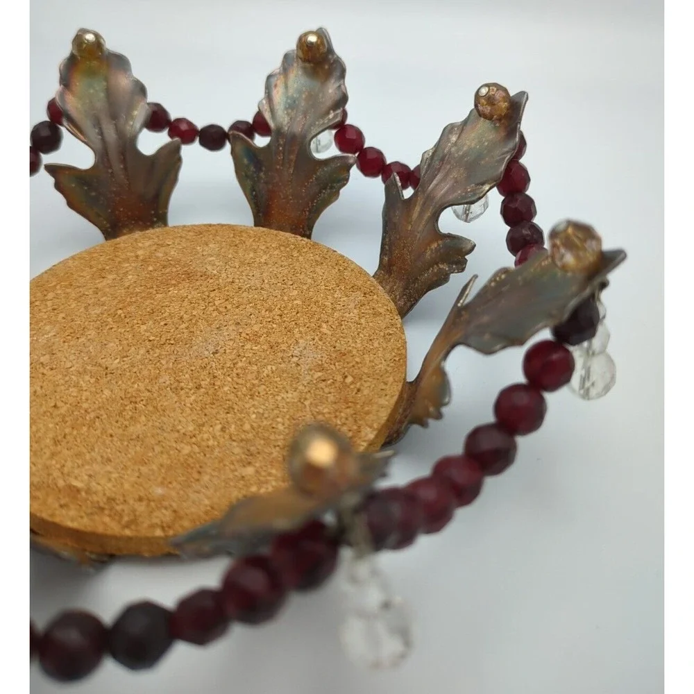 Vtg Wine Bottle Coaster Faceted Red Clear Beads Holiday‎ Table Gothic Setting